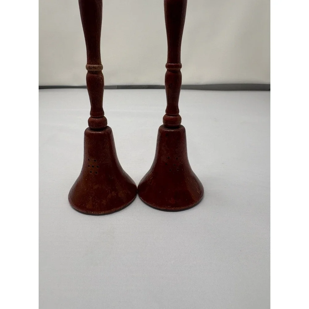 Vintage‎ Brown American Dinner Handcrafted Wood Handle Bell Salt & Pepper Shaker
